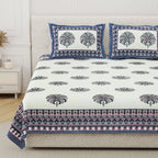 Cotton Print Bedsheet with 2 Pillow Covers - Divine Blue