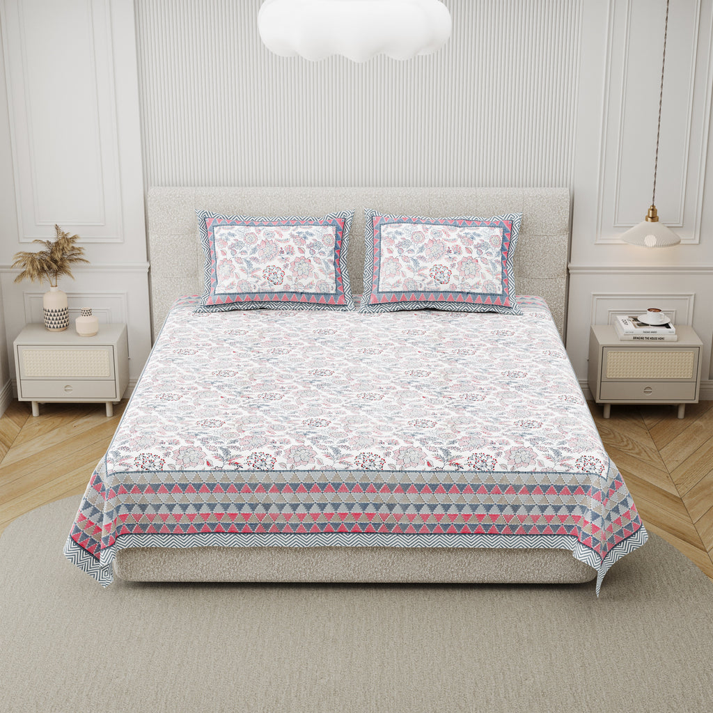 Cotton Print Bedsheet with 2 pillow covers - Starlight