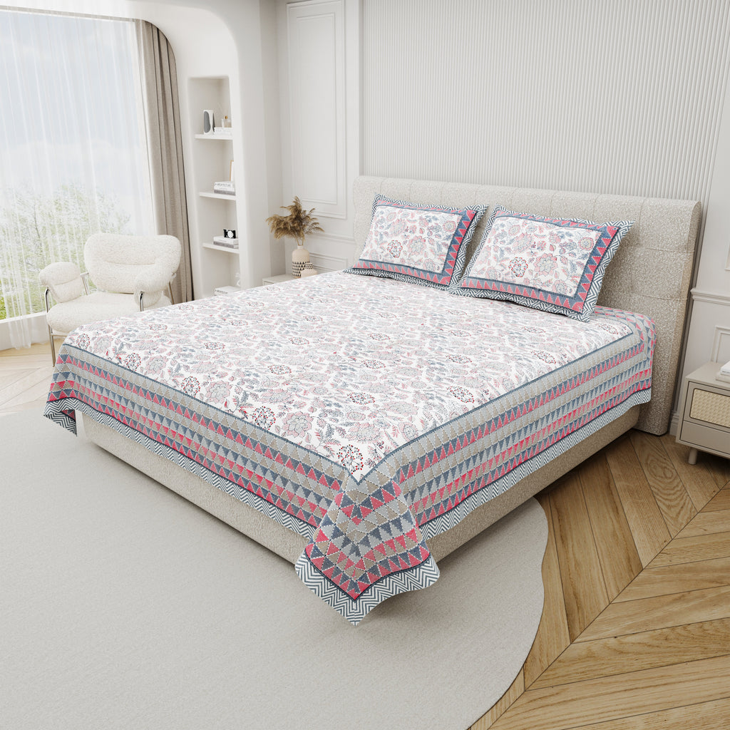 Cotton Print Bedsheet with 2 pillow covers - Starlight