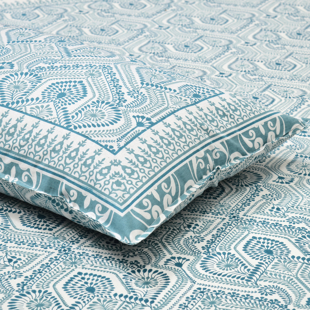 100% Cotton Block Print Bedsheet -Royal Blue