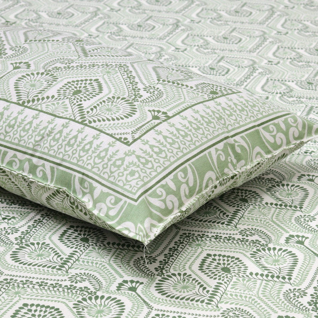 100% Cotton Block Print Bedsheet -Royal Green