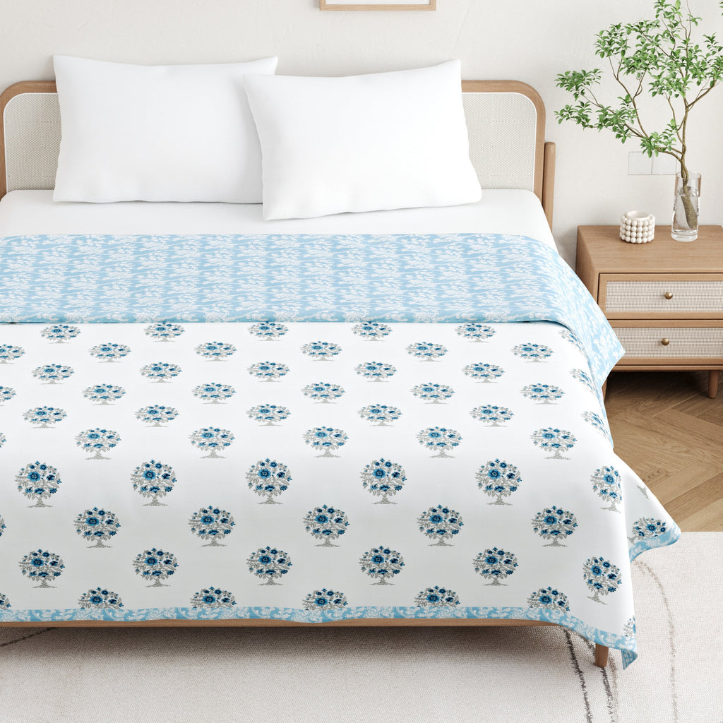 Blue Tree Cotton Reversible Mulmul Dohar for Double Bed Size