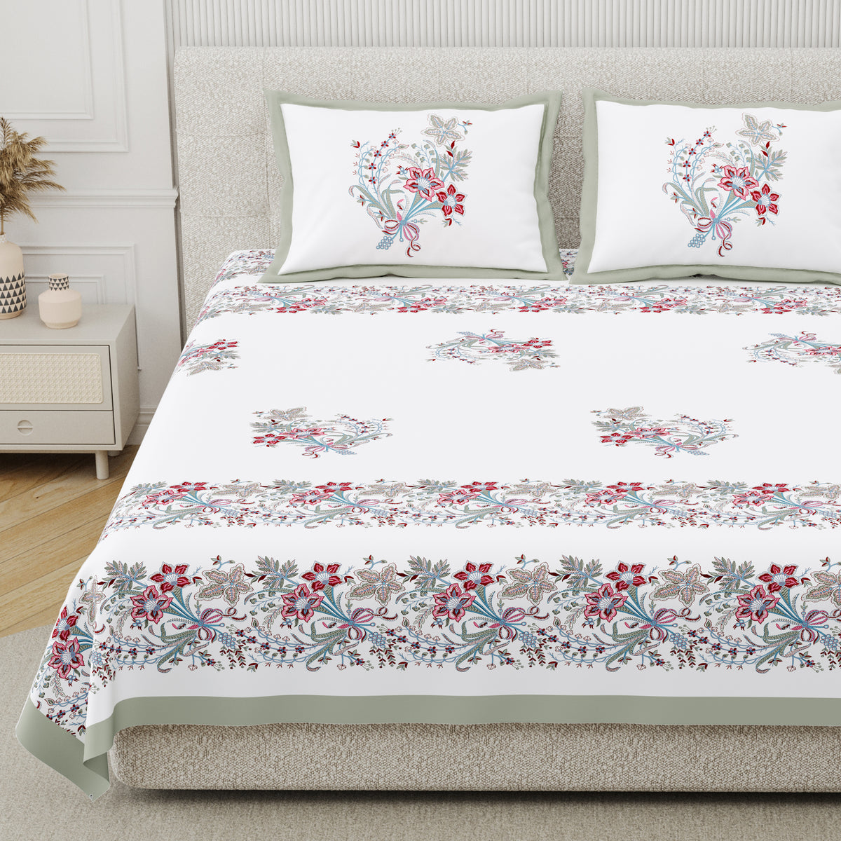 Cotton Hand Block Print Bedsheet Set - Luxe Bloom
