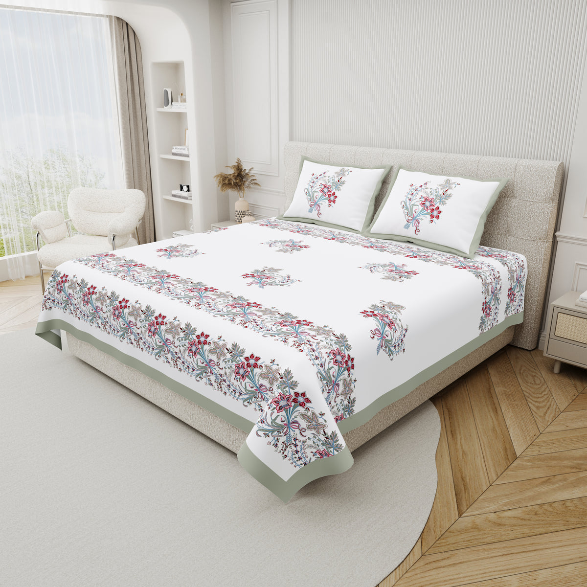 Cotton Hand Block Print Bedsheet Set - Luxe Bloom