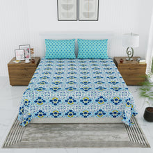 Load image into Gallery viewer, 100% Premium Cotton Designer Printed Bedsheet - Oriental Blue
