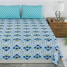 Load image into Gallery viewer, 100% Premium Cotton Designer Printed Bedsheet - Oriental Blue
