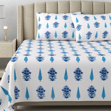 Load image into Gallery viewer, 100% Cotton Block Print Bedsheet - Blooming Blue Booti
