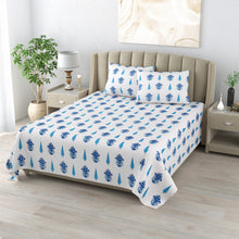 Load image into Gallery viewer, 100% Cotton Block Print Bedsheet - Blooming Blue Booti
