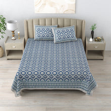 Load image into Gallery viewer, 100% Cotton Ikat Designer Printed Bedsheet - Blue
